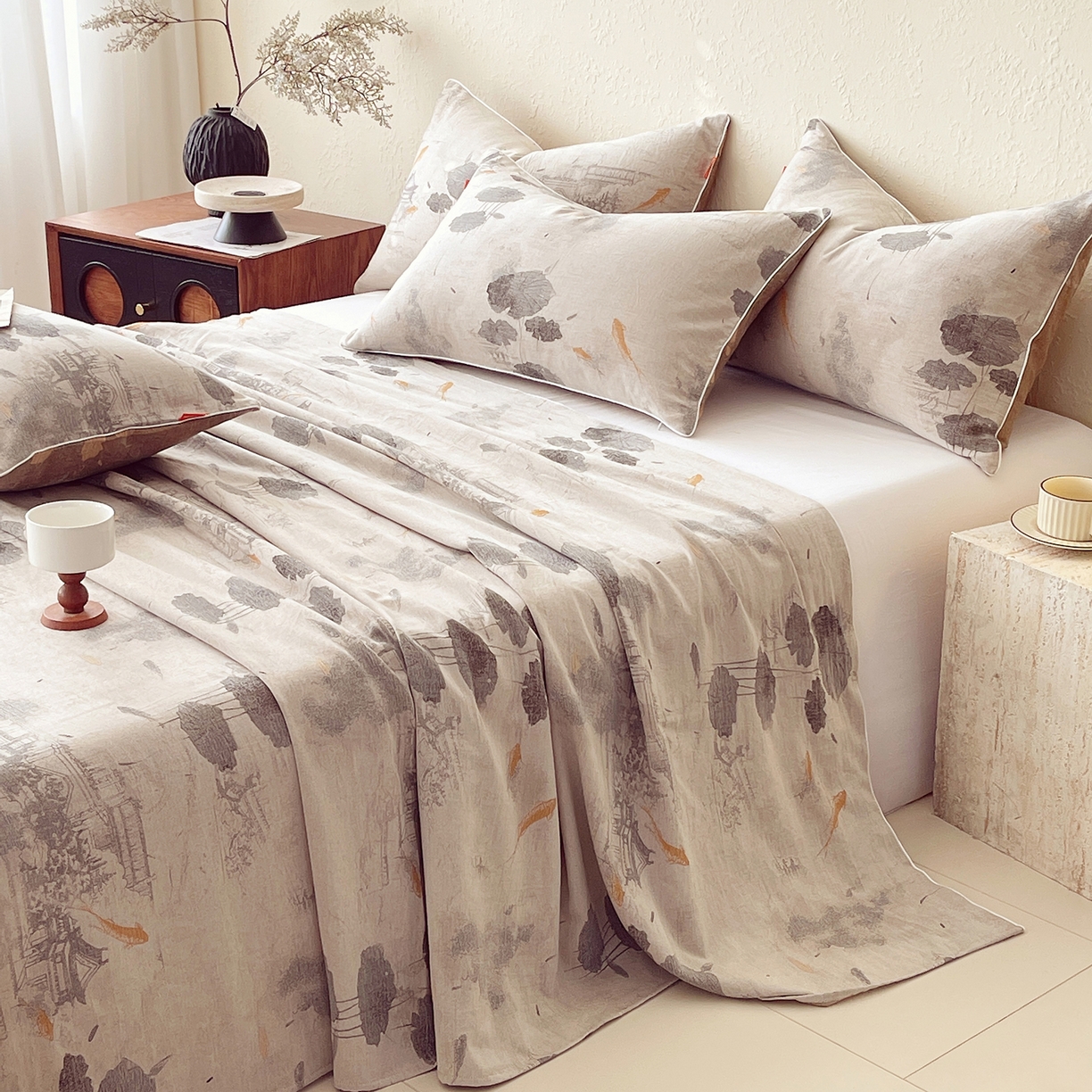 91家纺网 家纺一手货源 找家纺 春皖家纺 2026春夏新款（正反两用）A类提花双层纱单床单 荷芷