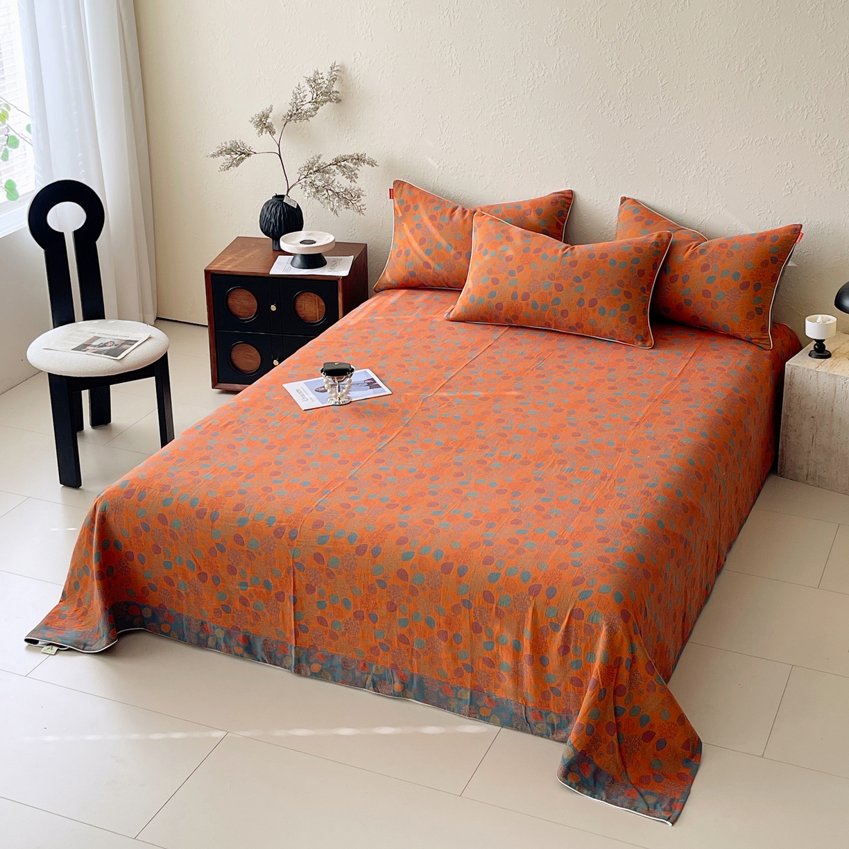 91家纺网 家纺一手货源 找家纺 春皖家纺 2026春夏新款（正反两用）A类提花双层纱单床单 映阳-蓝黄