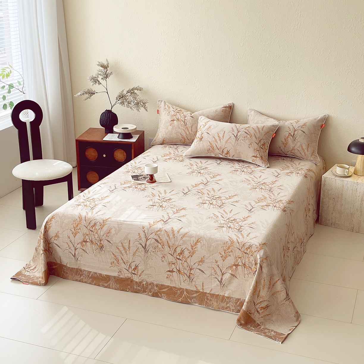 91家纺网 家纺一手货源 找家纺 春皖家纺 2026春夏新款（正反两用）A类提花双层纱单床单 金穗