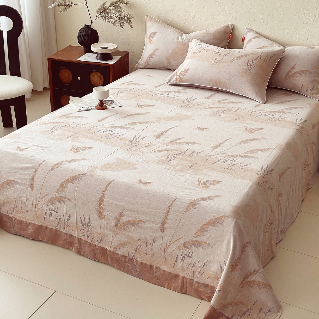 91家纺网 家纺一手货源 找家纺 春皖家纺 2026春夏新款（正反两用）A类提花双层纱单床单 瑾璃