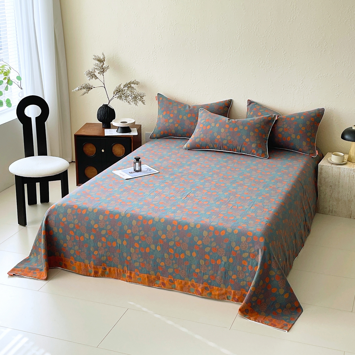 91家纺网 家纺一手货源 找家纺 春皖家纺 2026春夏新款（正反两用）A类提花双层纱单床单 映阳-蓝黄