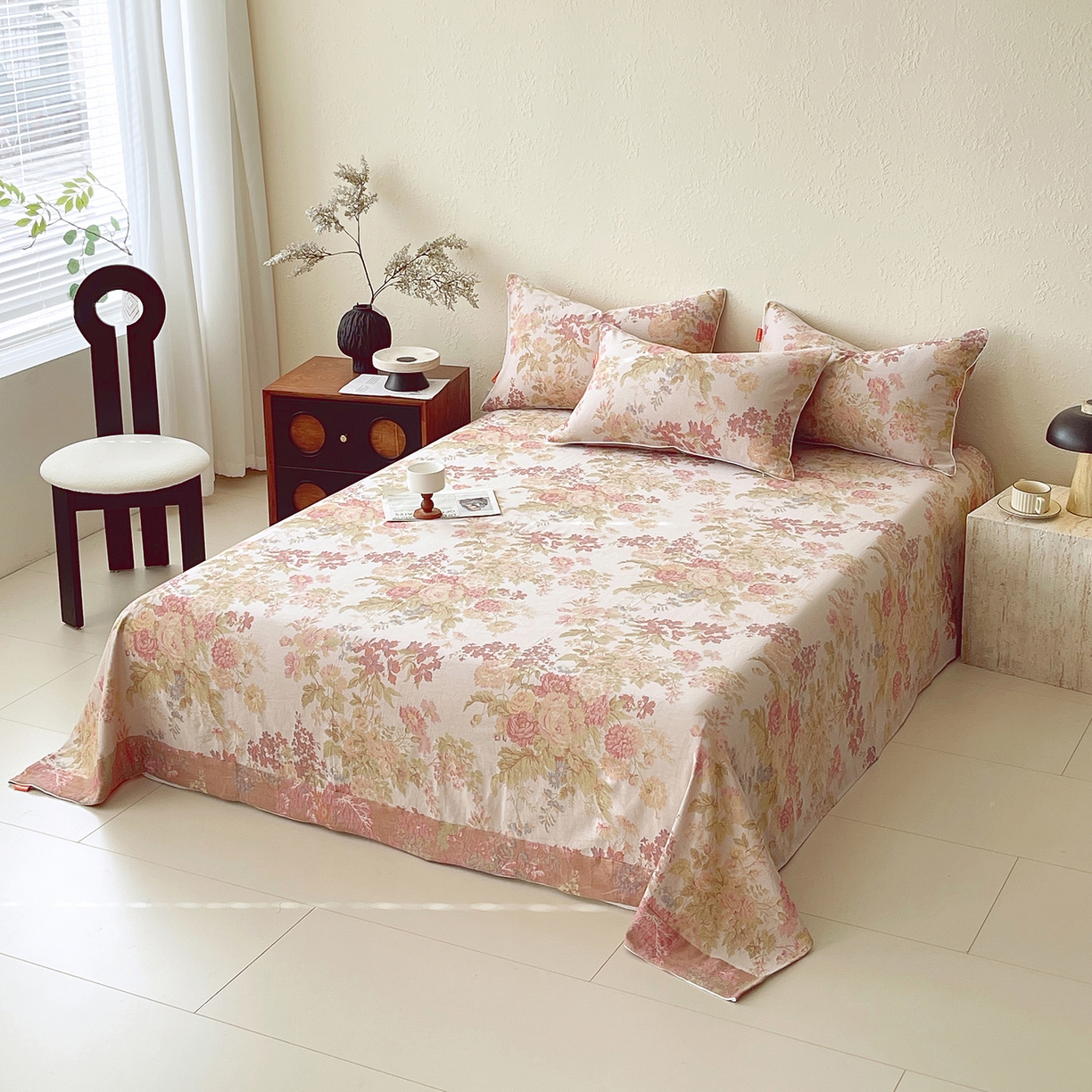 91家纺网 家纺一手货源 找家纺 春皖家纺 2026春夏新款（正反两用）A类提花双层纱单床单 霞沫