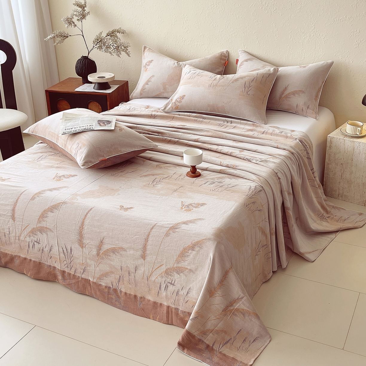 91家纺网 家纺一手货源 找家纺 春皖家纺 2026春夏新款（正反两用）A类提花双层纱单床单 瑾璃