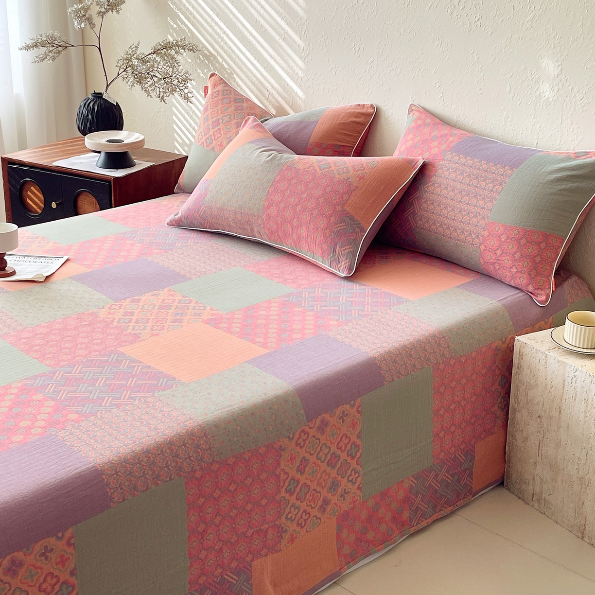 91家纺网 家纺一手货源 找家纺 春皖家纺 2026春夏新款（正反两用）A类提花双层纱单床单 思菱-粉玉