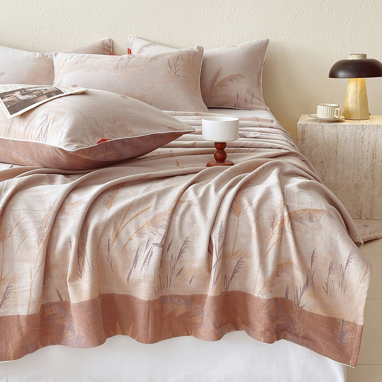 91家纺网 家纺一手货源 找家纺 春皖家纺 2026春夏新款（正反两用）A类提花双层纱单床单 瑾璃