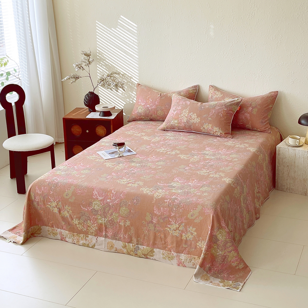 91家纺网 家纺一手货源 找家纺 春皖家纺 2026春夏新款（正反两用）A类提花双层纱单床单 霞沫