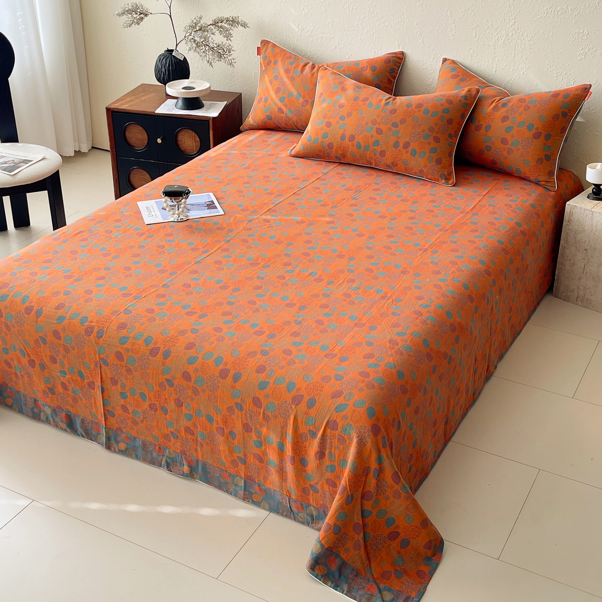 91家纺网 家纺一手货源 找家纺 春皖家纺 2026春夏新款（正反两用）A类提花双层纱单床单 映阳-蓝黄