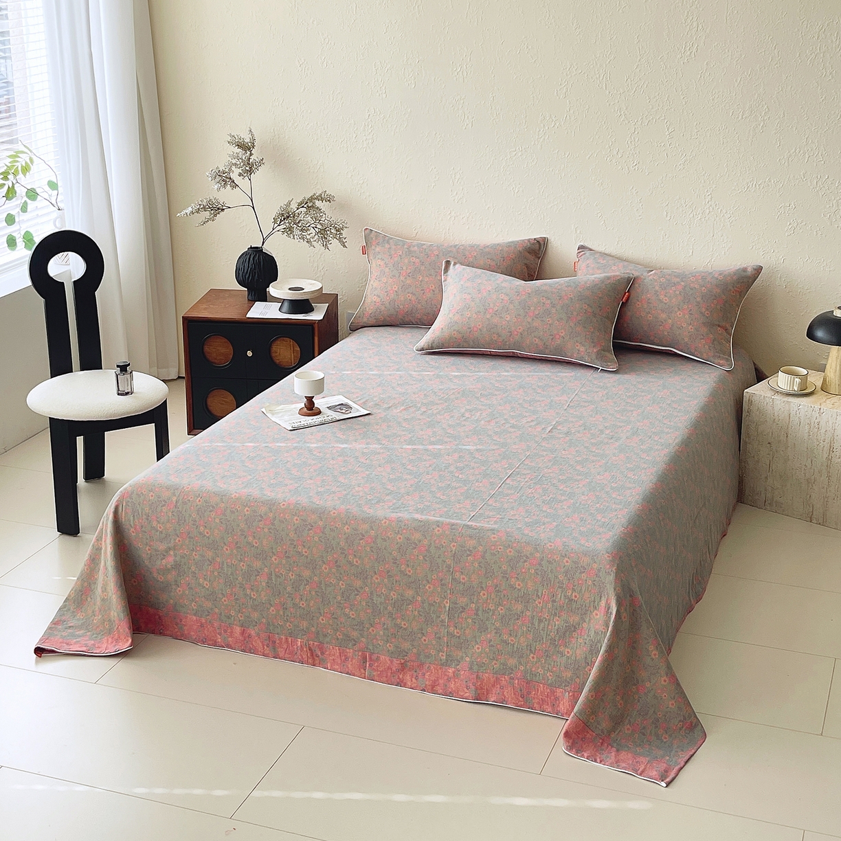 91家纺网 家纺一手货源 找家纺 春皖家纺 2026春夏新款（正反两用）A类提花双层纱单床单 惜梦-绿粉