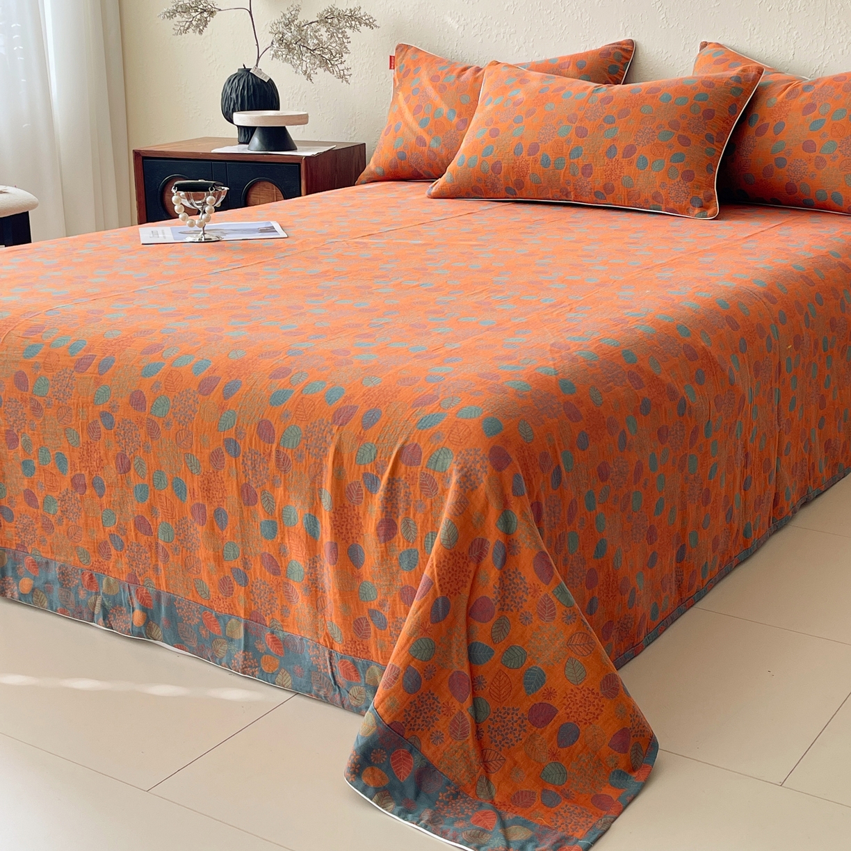 91家纺网 家纺一手货源 找家纺 春皖家纺 2026春夏新款（正反两用）A类提花双层纱单床单 映阳-蓝黄