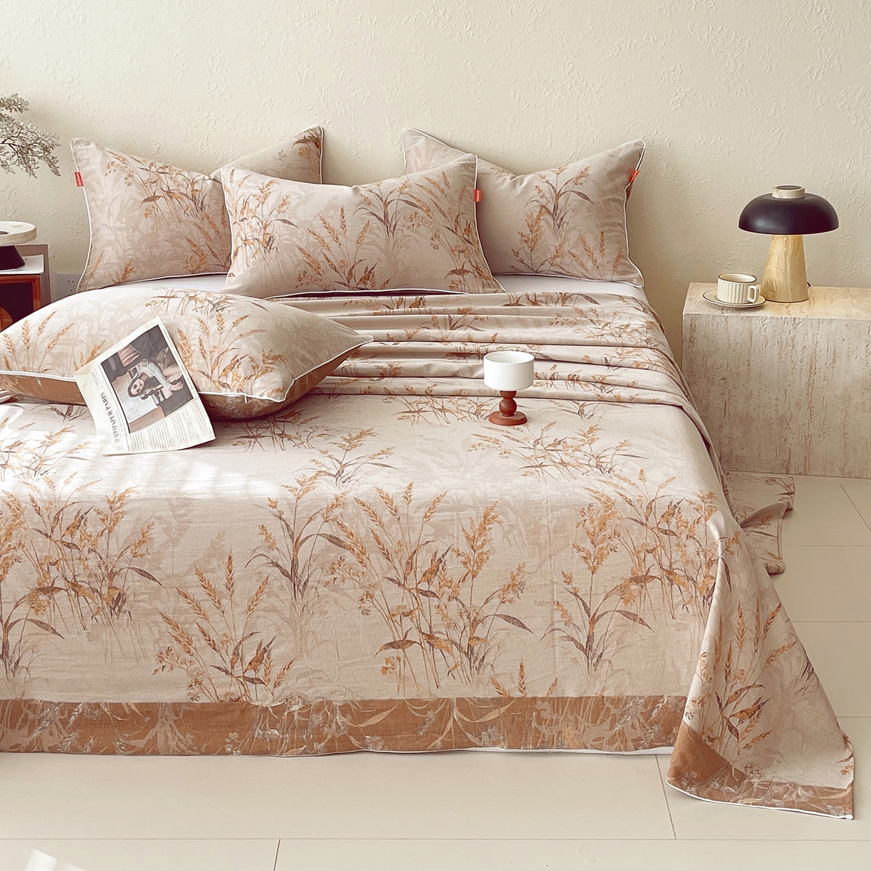 91家纺网 家纺一手货源 找家纺 春皖家纺 2026春夏新款（正反两用）A类提花双层纱单床单 金穗