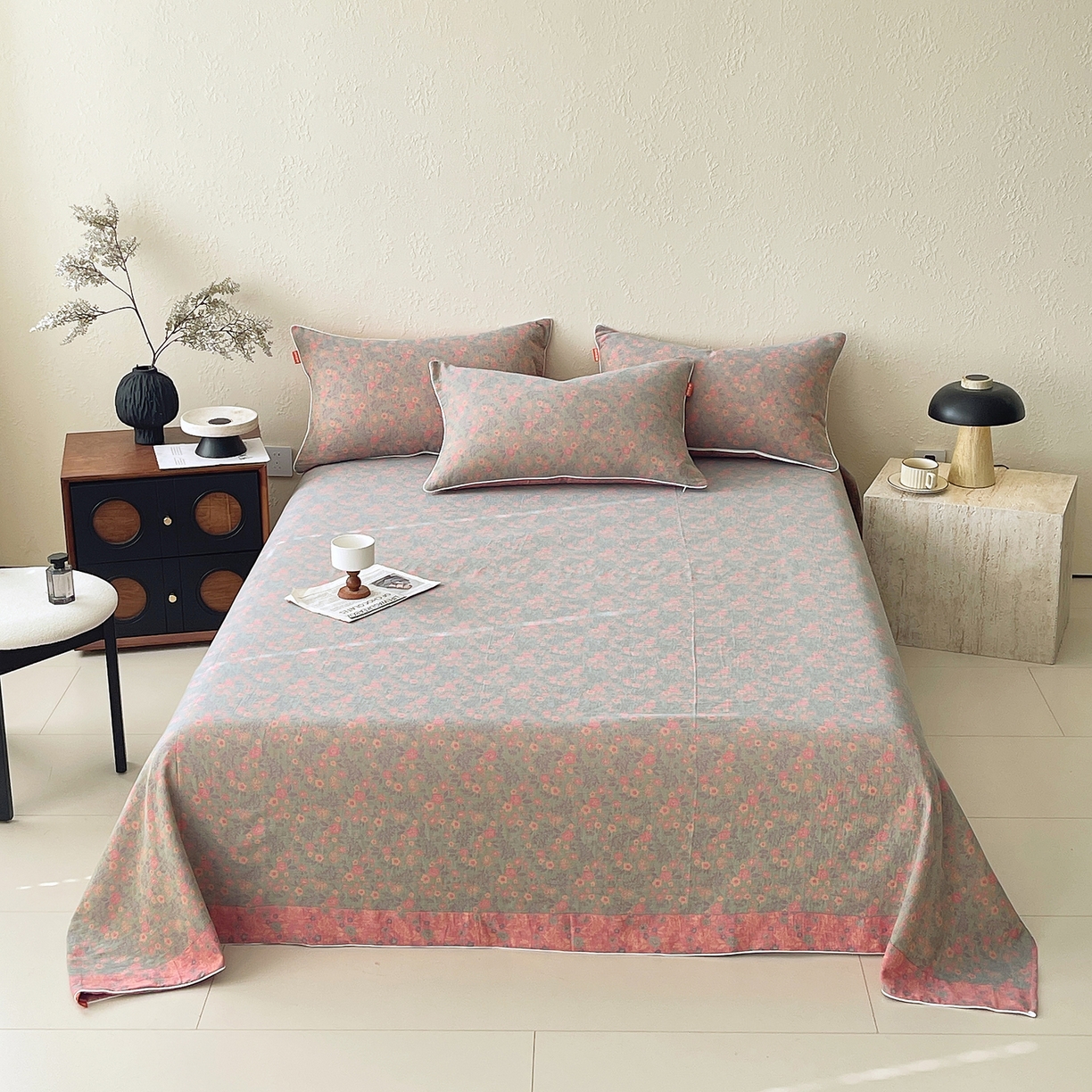 91家纺网 家纺一手货源 找家纺 春皖家纺 2026春夏新款（正反两用）A类提花双层纱单床单 惜梦-绿粉