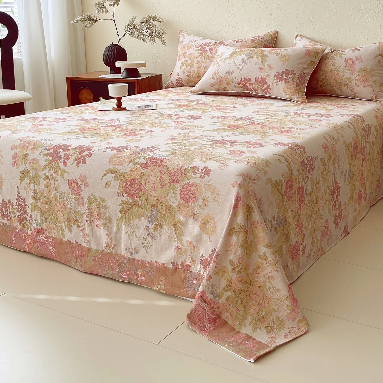 91家纺网 家纺一手货源 找家纺 春皖家纺 2026春夏新款（正反两用）A类提花双层纱单床单 霞沫