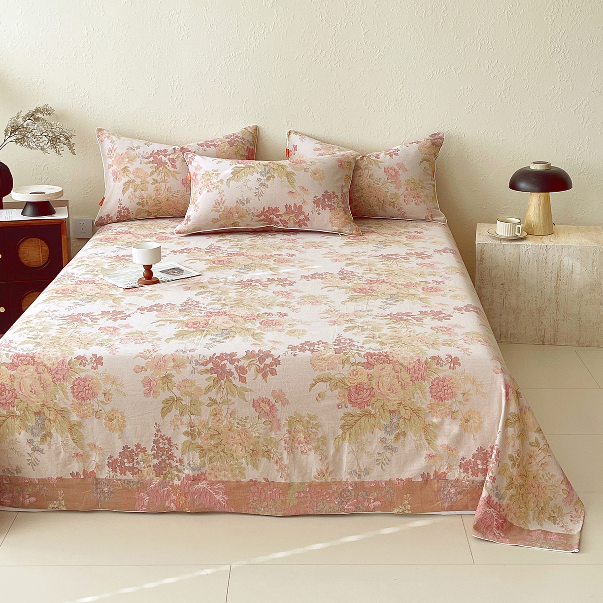 91家纺网 家纺一手货源 找家纺 春皖家纺 2026春夏新款（正反两用）A类提花双层纱单床单 霞沫