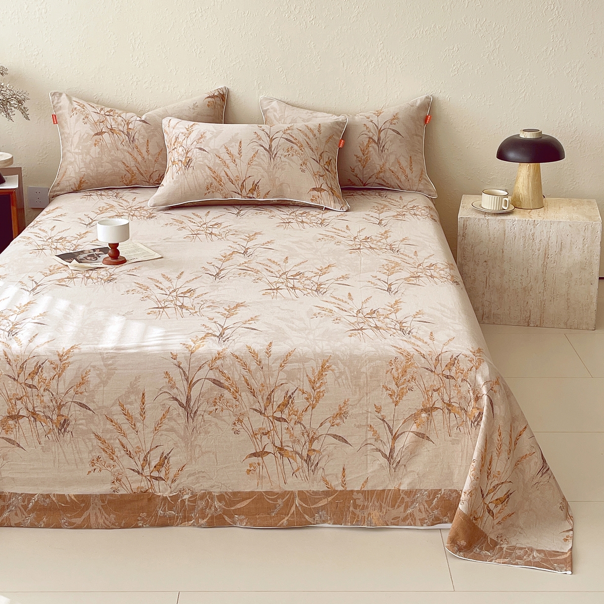 91家纺网 家纺一手货源 找家纺 春皖家纺 2026春夏新款（正反两用）A类提花双层纱单床单 金穗