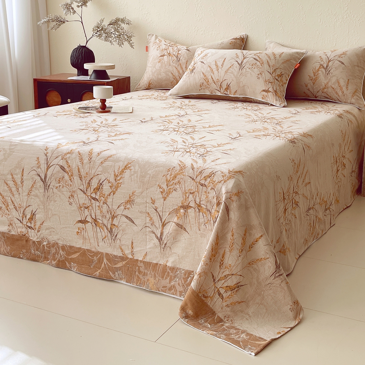 91家纺网 家纺一手货源 找家纺 春皖家纺 2026春夏新款（正反两用）A类提花双层纱单床单 金穗