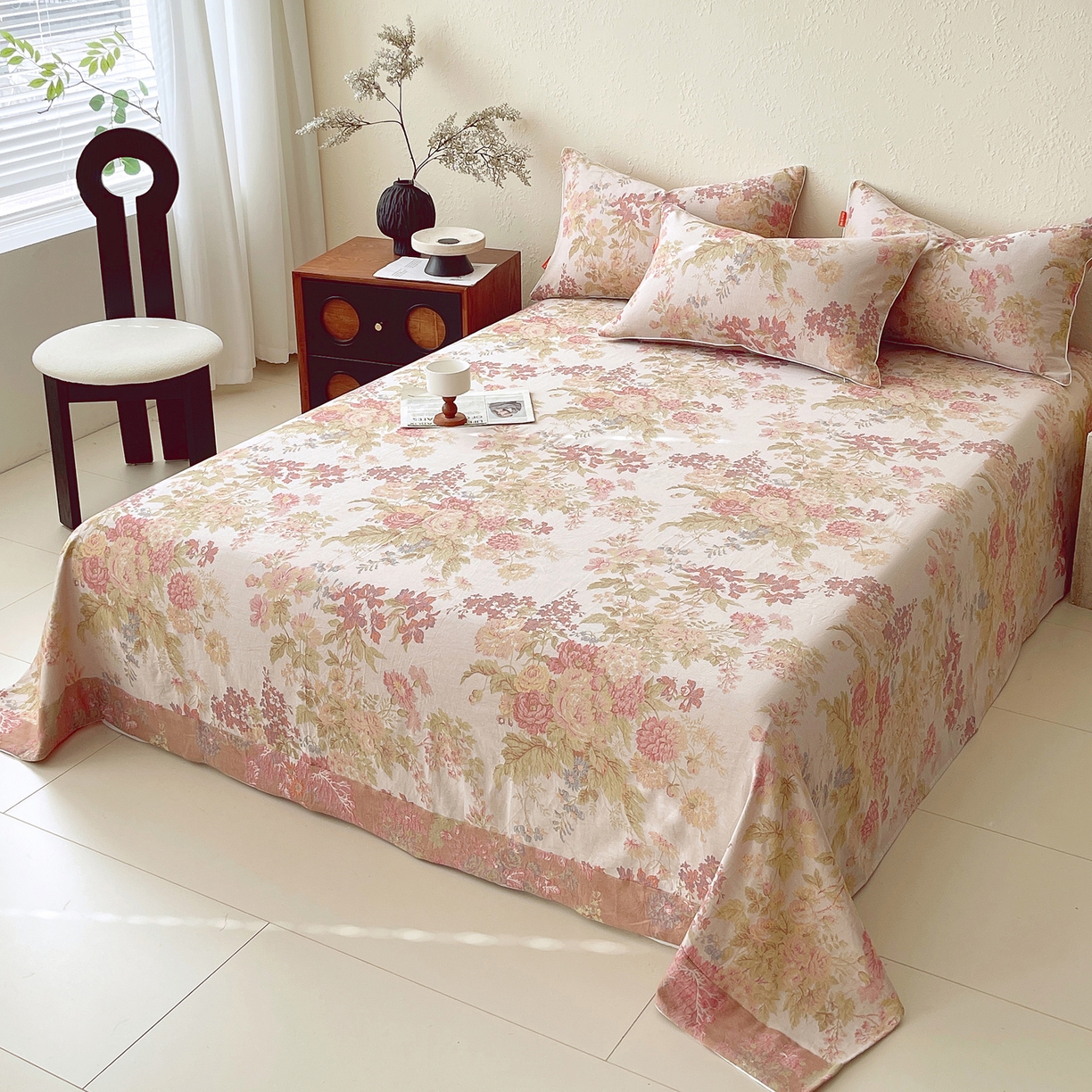 91家纺网 家纺一手货源 找家纺 春皖家纺 2026春夏新款（正反两用）A类提花双层纱单床单 霞沫