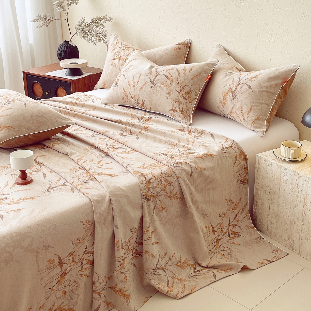 91家纺网 家纺一手货源 找家纺 春皖家纺 2026春夏新款（正反两用）A类提花双层纱单床单 金穗