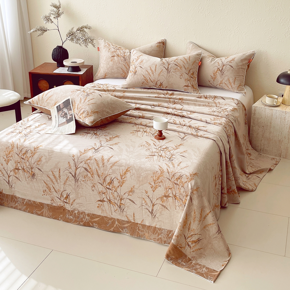 91家纺网 家纺一手货源 找家纺 春皖家纺 2026春夏新款（正反两用）A类提花双层纱单床单 金穗