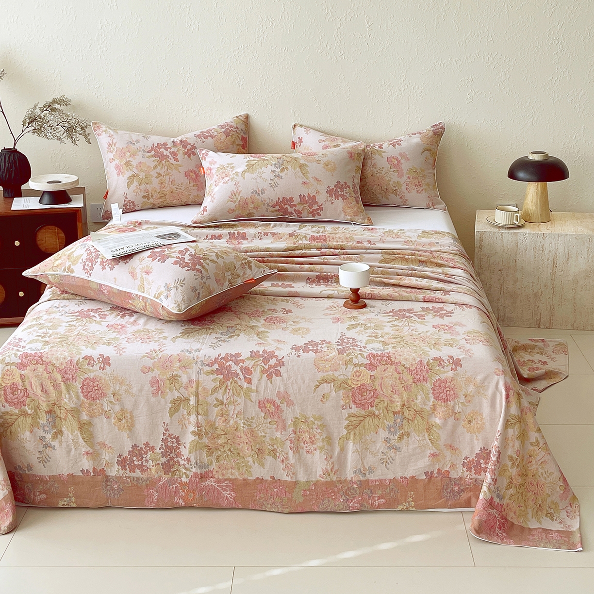 91家纺网 家纺一手货源 找家纺 春皖家纺 2026春夏新款（正反两用）A类提花双层纱单床单 霞沫