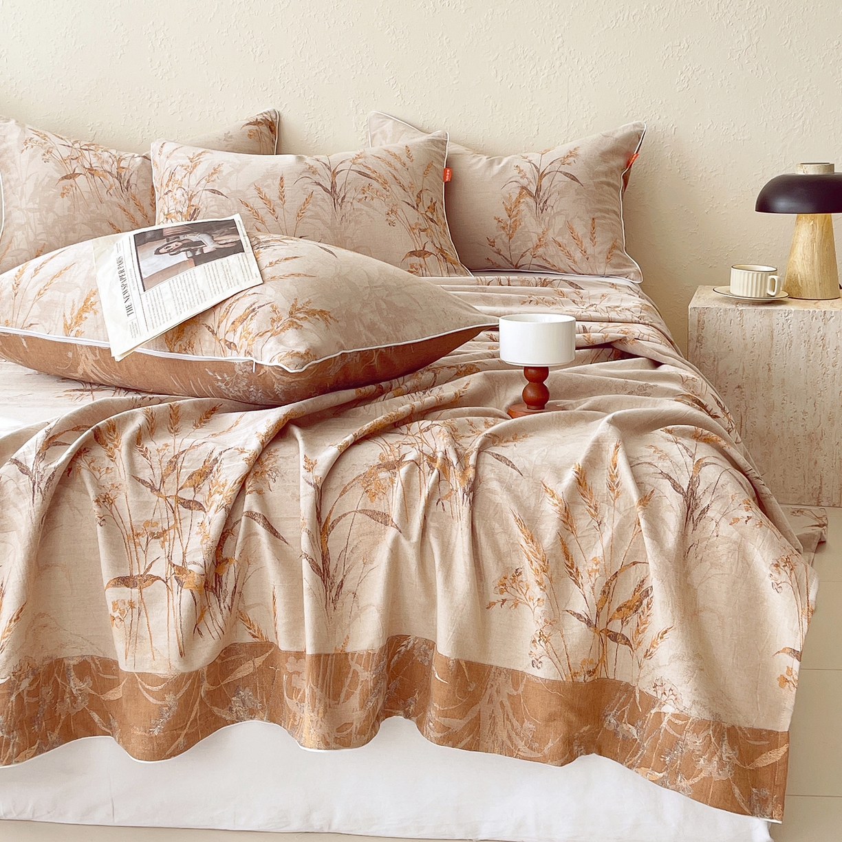 91家纺网 家纺一手货源 找家纺 春皖家纺 2026春夏新款（正反两用）A类提花双层纱单床单 金穗