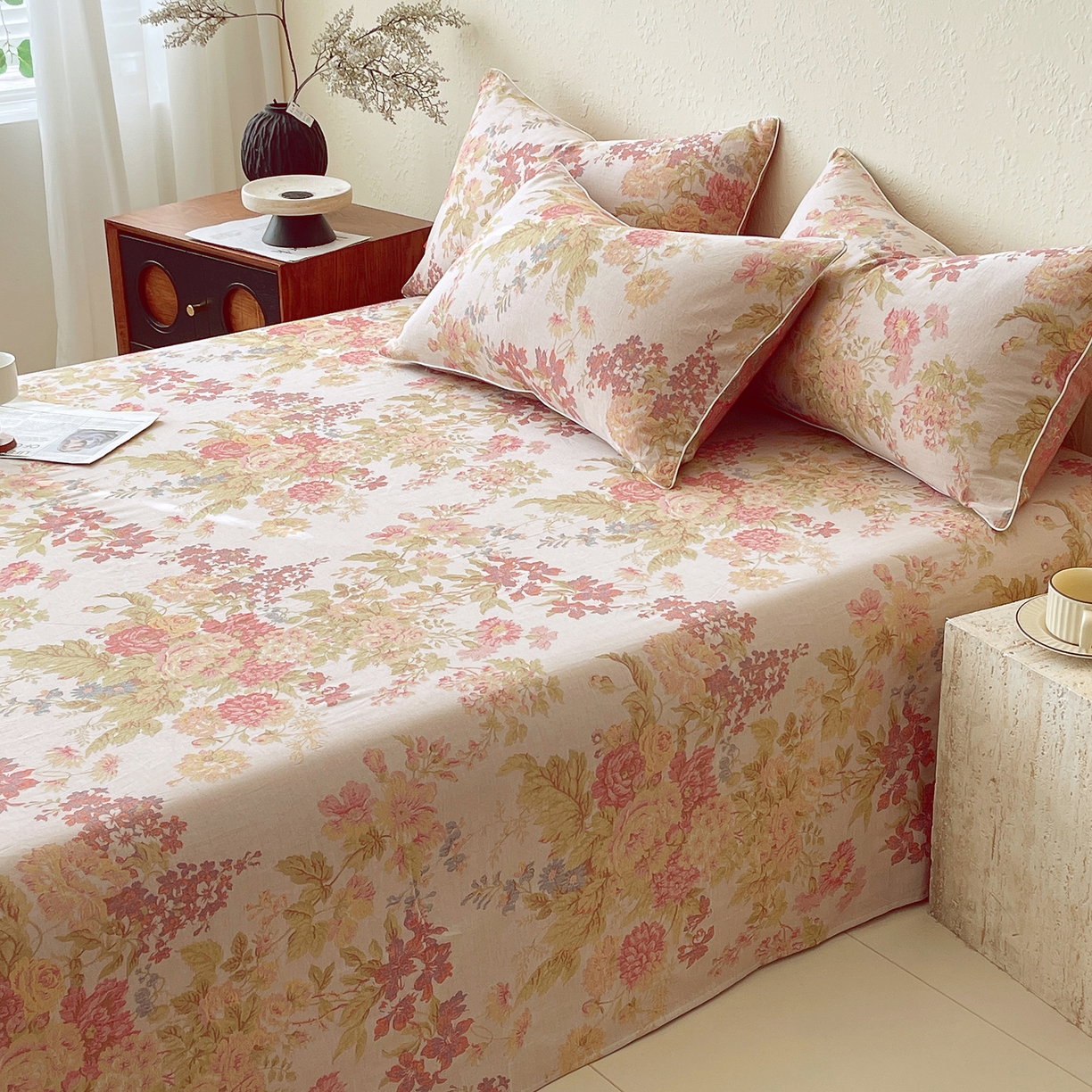 91家纺网 家纺一手货源 找家纺 春皖家纺 2026春夏新款（正反两用）A类提花双层纱单床单 霞沫