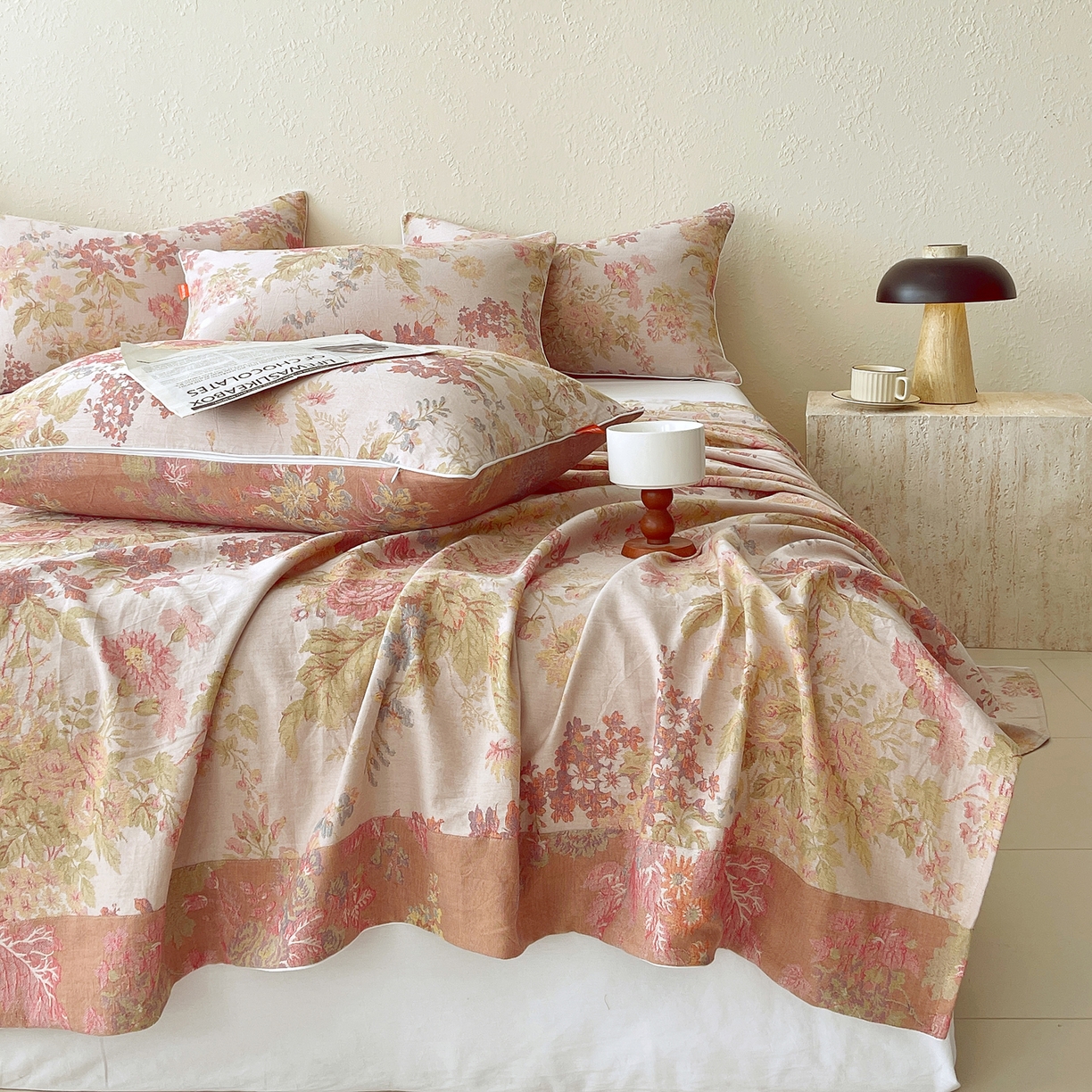 91家纺网 家纺一手货源 找家纺 春皖家纺 2026春夏新款（正反两用）A类提花双层纱单床单 霞沫