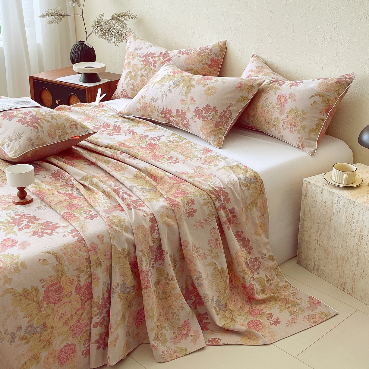 91家纺网 家纺一手货源 找家纺 春皖家纺 2026春夏新款（正反两用）A类提花双层纱单床单 霞沫