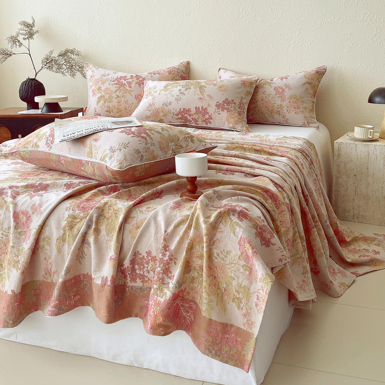 91家纺网 家纺一手货源 找家纺 春皖家纺 2026春夏新款（正反两用）A类提花双层纱单床单 霞沫