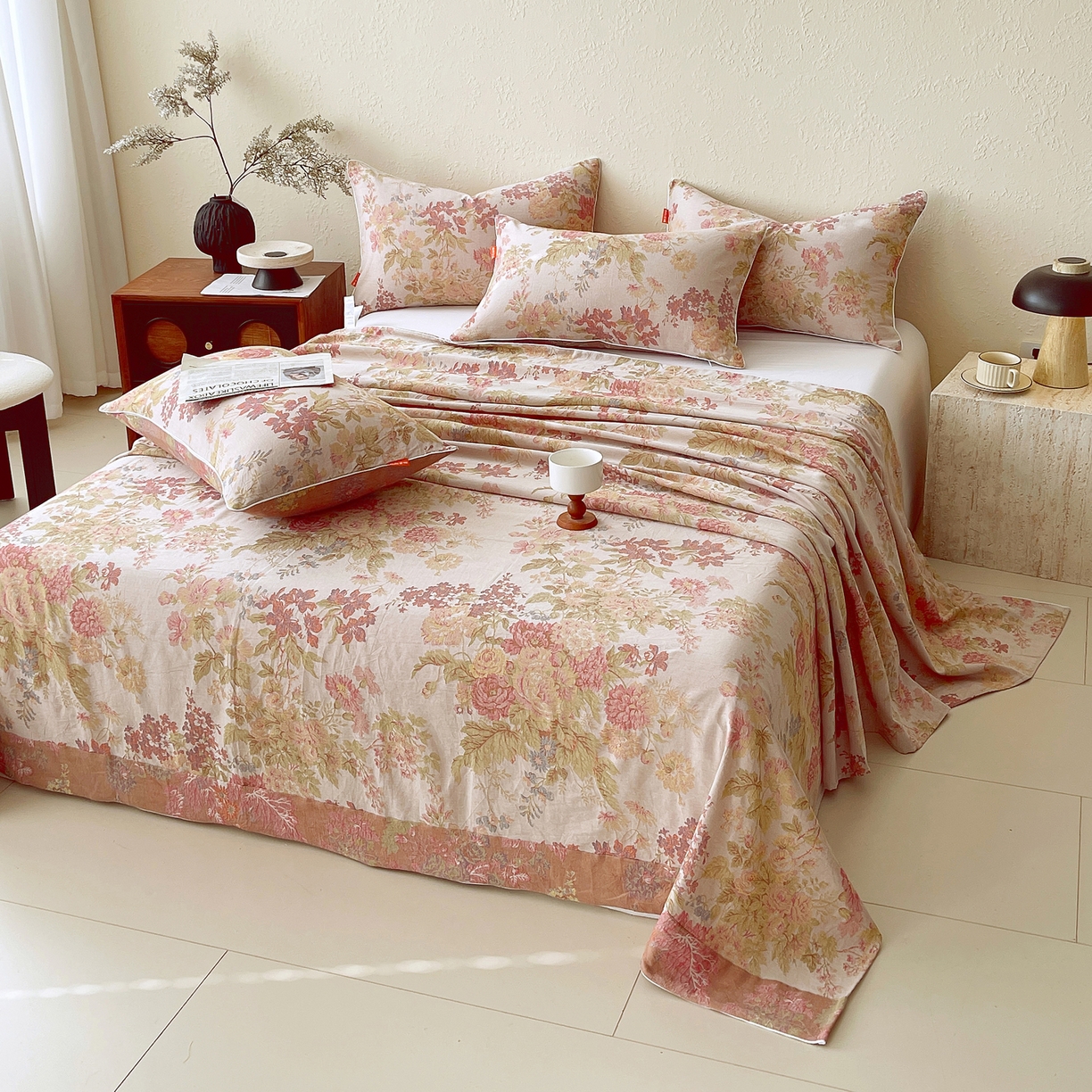 91家纺网 家纺一手货源 找家纺 春皖家纺 2026春夏新款（正反两用）A类提花双层纱单床单 霞沫