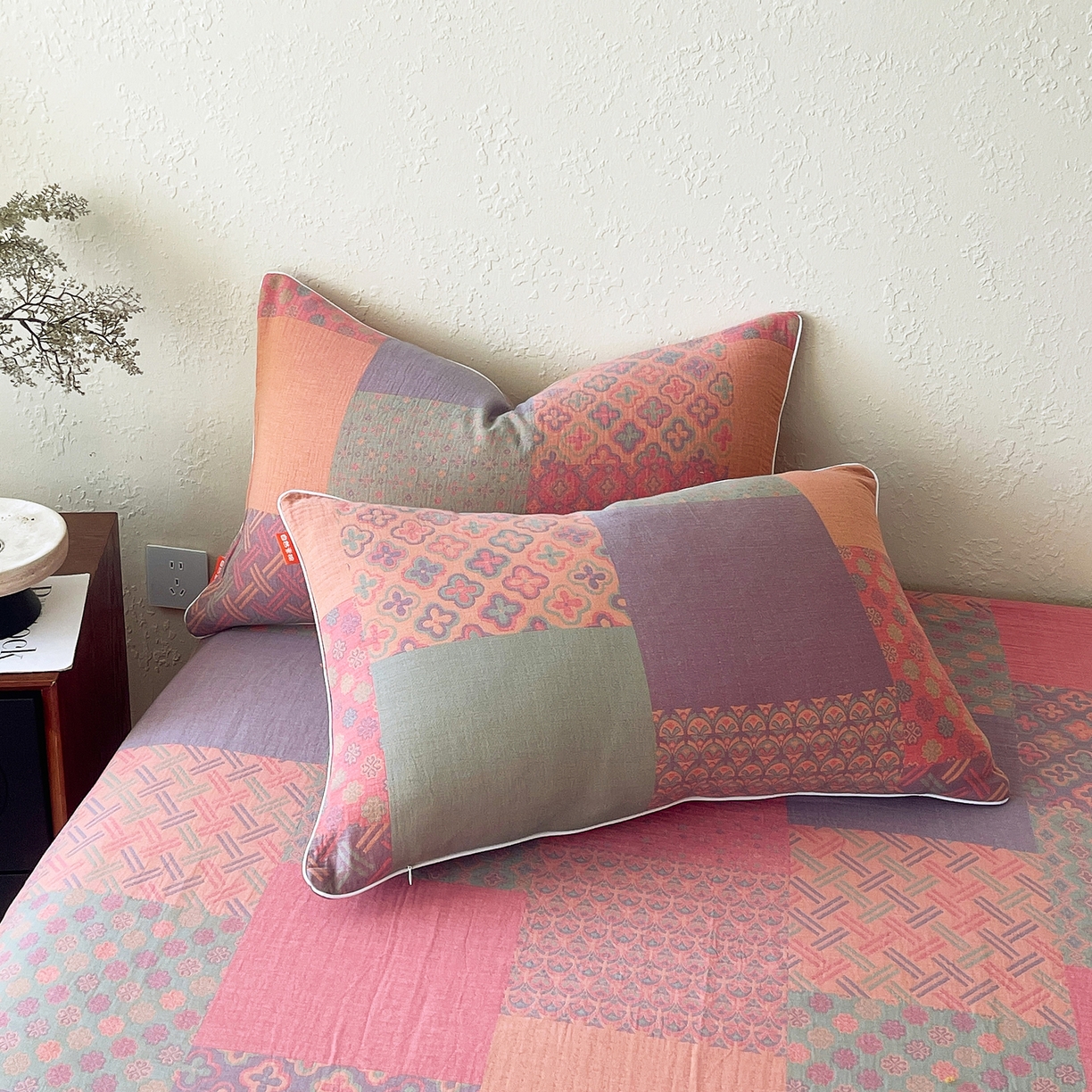 91家纺网 家纺一手货源 找家纺 春皖家纺 2026春夏新款（正反两用）A类提花双层纱单枕套 思菱-粉玉