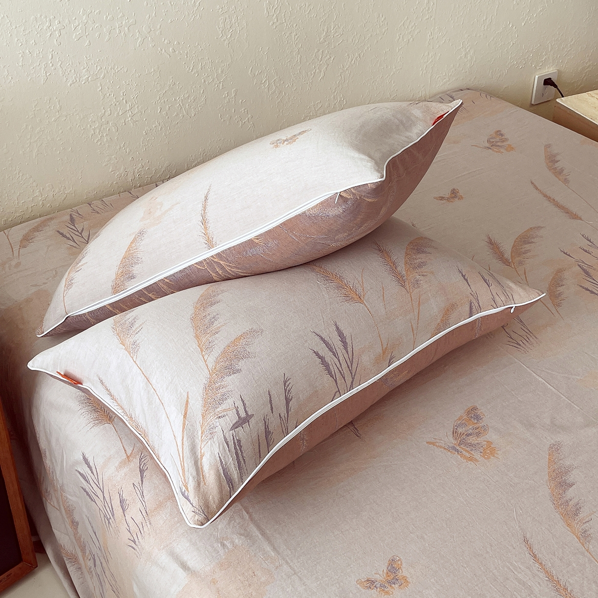 91家纺网 家纺一手货源 找家纺 春皖家纺 2026春夏新款（正反两用）A类提花双层纱单枕套 瑾璃