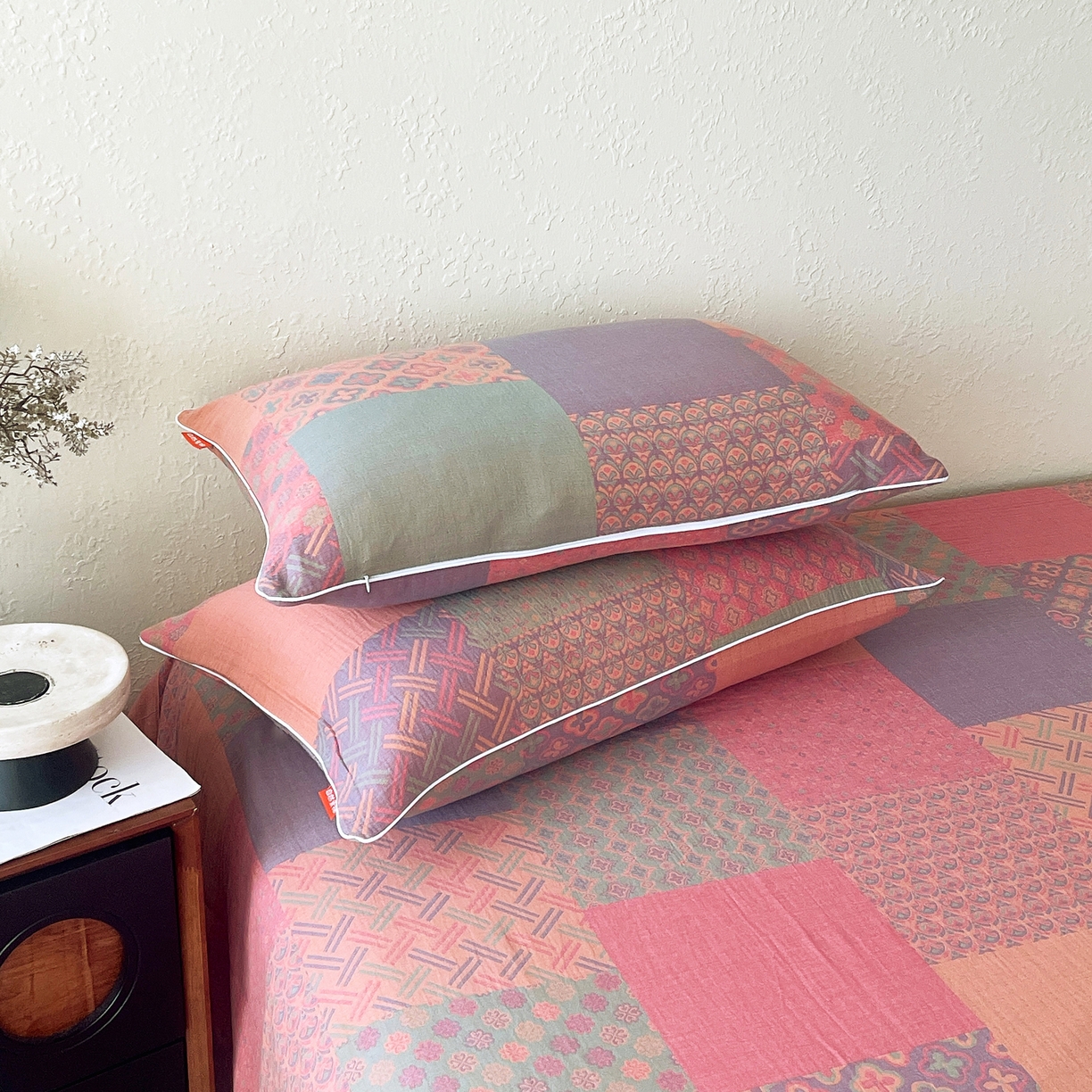 91家纺网 家纺一手货源 找家纺 春皖家纺 2026春夏新款（正反两用）A类提花双层纱单枕套 思菱-粉玉