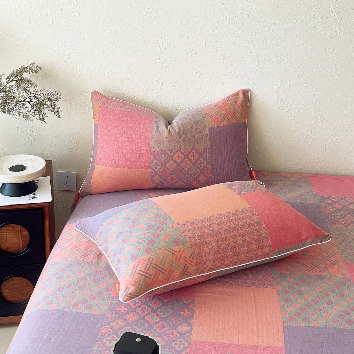 91家纺网 家纺一手货源 找家纺 春皖家纺 2026春夏新款（正反两用）A类提花双层纱单枕套 思菱-粉玉