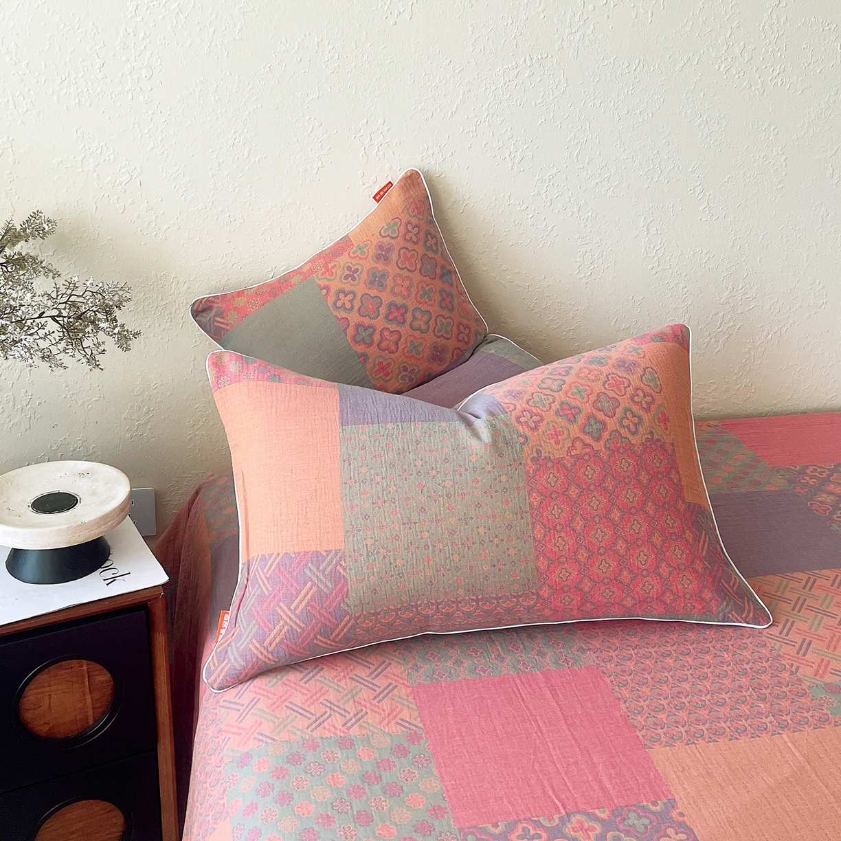 91家纺网 家纺一手货源 找家纺 春皖家纺 2026春夏新款（正反两用）A类提花双层纱单枕套 思菱-粉玉