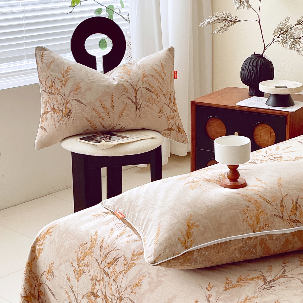 91家纺网 家纺一手货源 找家纺 春皖家纺 2026春夏新款（正反两用）A类提花双层纱单枕套 金穗