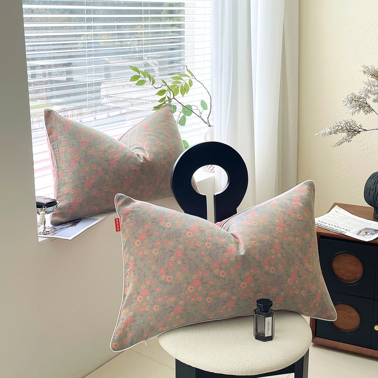 91家纺网 家纺一手货源 找家纺 春皖家纺 2026春夏新款（正反两用）A类提花双层纱单枕套 惜梦-绿粉