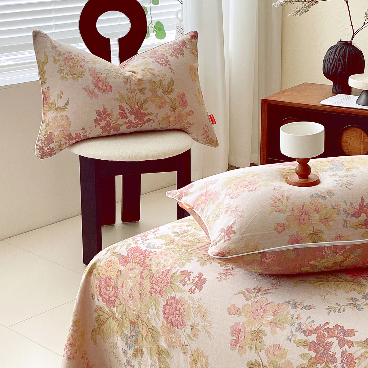 91家纺网 家纺一手货源 找家纺 春皖家纺 2026春夏新款（正反两用）A类提花双层纱单枕套 霞沫