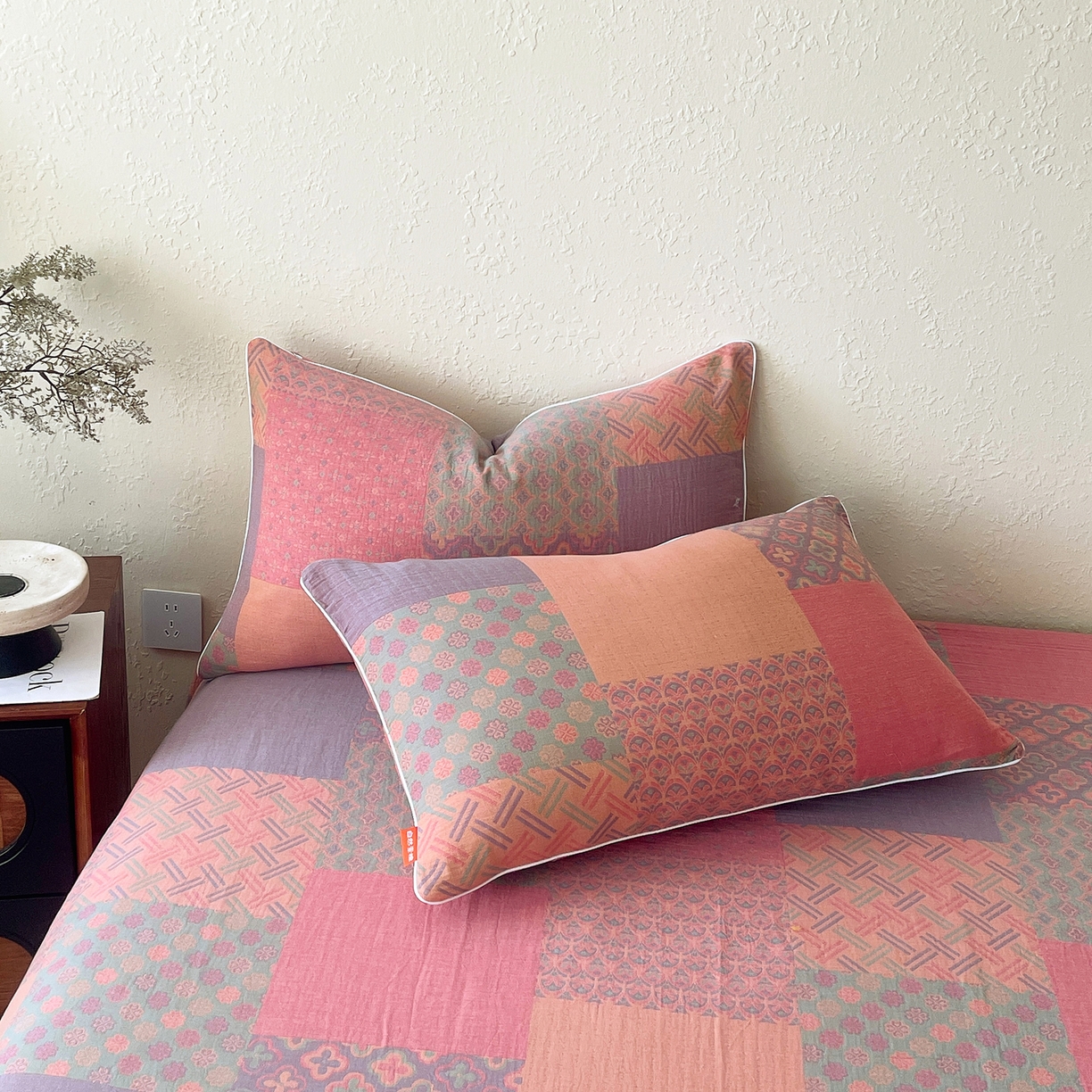 91家纺网 家纺一手货源 找家纺 春皖家纺 2026春夏新款（正反两用）A类提花双层纱单枕套 思菱-粉玉