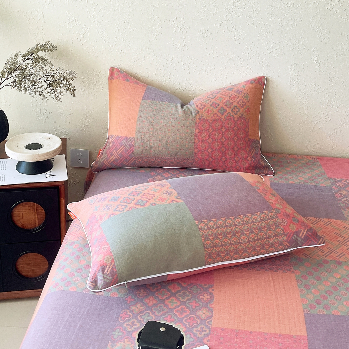 91家纺网 家纺一手货源 找家纺 春皖家纺 2026春夏新款（正反两用）A类提花双层纱单枕套 思菱-粉玉