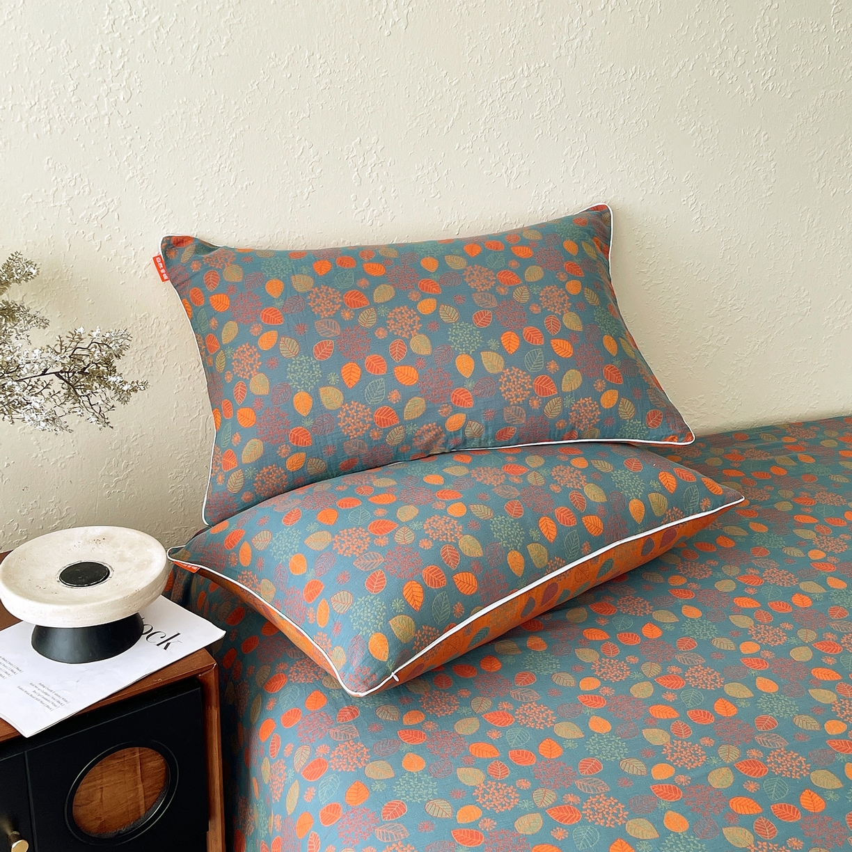 91家纺网 家纺一手货源 找家纺 春皖家纺 2026春夏新款（正反两用）A类提花双层纱单枕套 映阳-蓝黄