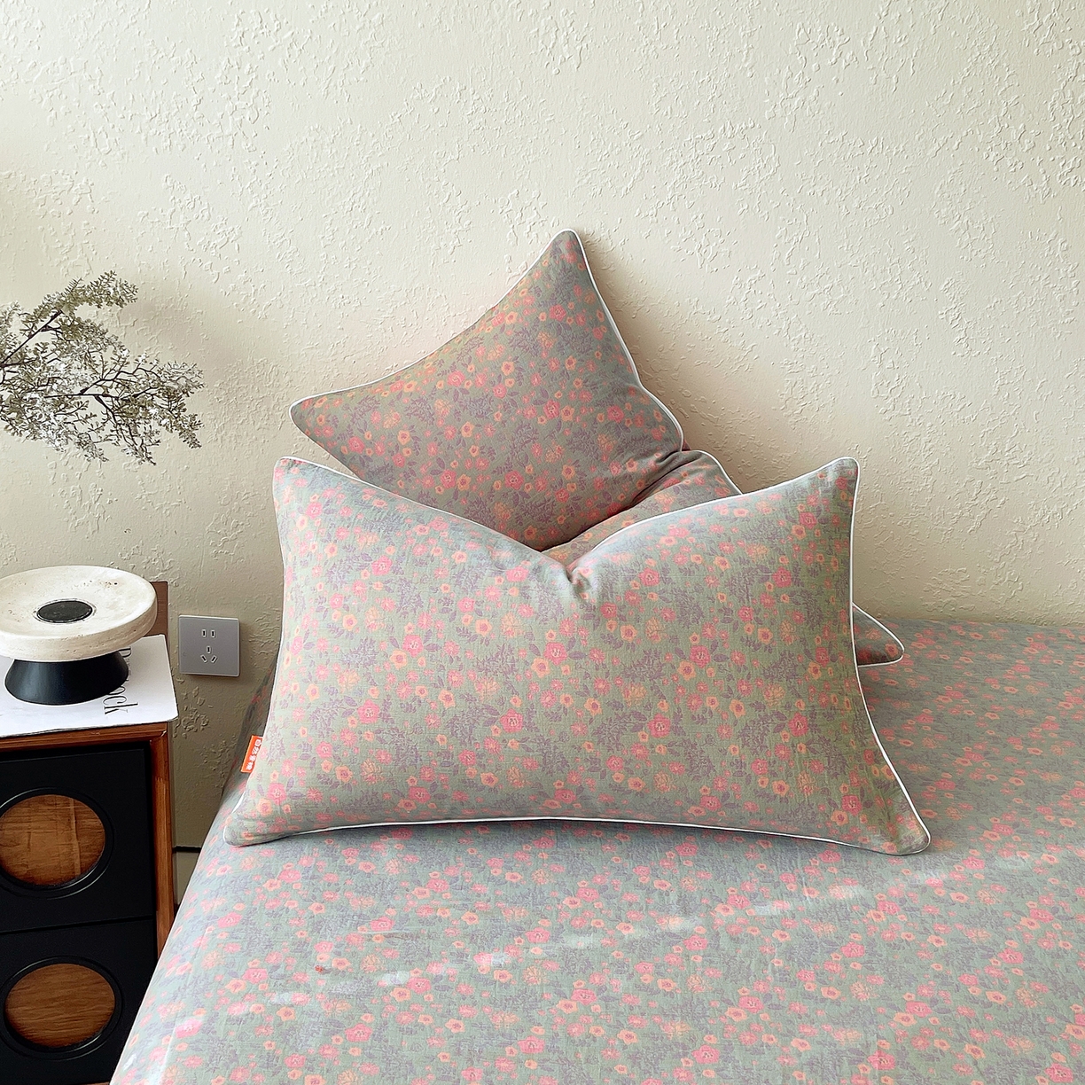 91家纺网 家纺一手货源 找家纺 春皖家纺 2026春夏新款（正反两用）A类提花双层纱单枕套 惜梦-绿粉