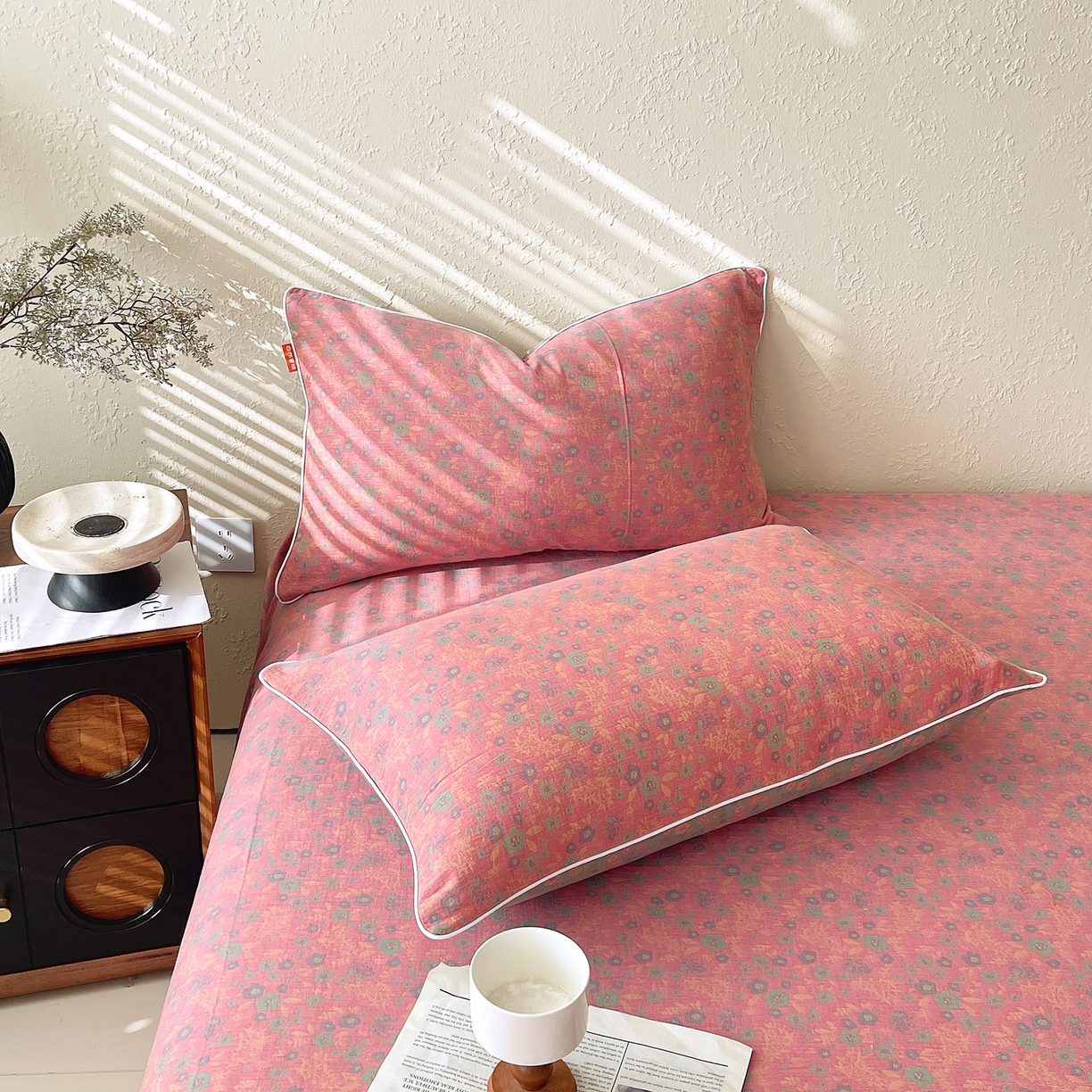 91家纺网 家纺一手货源 找家纺 春皖家纺 2026春夏新款（正反两用）A类提花双层纱单枕套 惜梦-绿粉