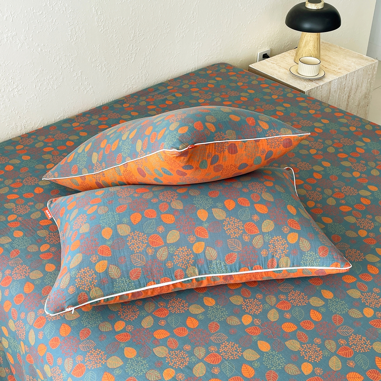 91家纺网 家纺一手货源 找家纺 春皖家纺 2026春夏新款（正反两用）A类提花双层纱单枕套 映阳-蓝黄