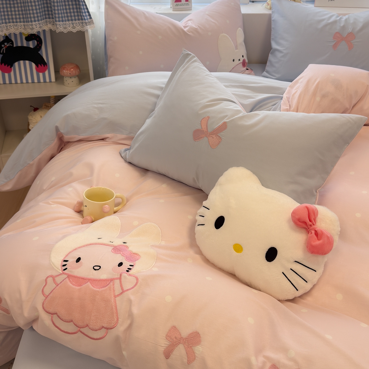 91家纺网 家纺一手货源 找家纺 （总）懒猫家纺 2026新款A类高精密40支13374全棉纯棉喷气印花贴布绣四件套  【带礼盒】