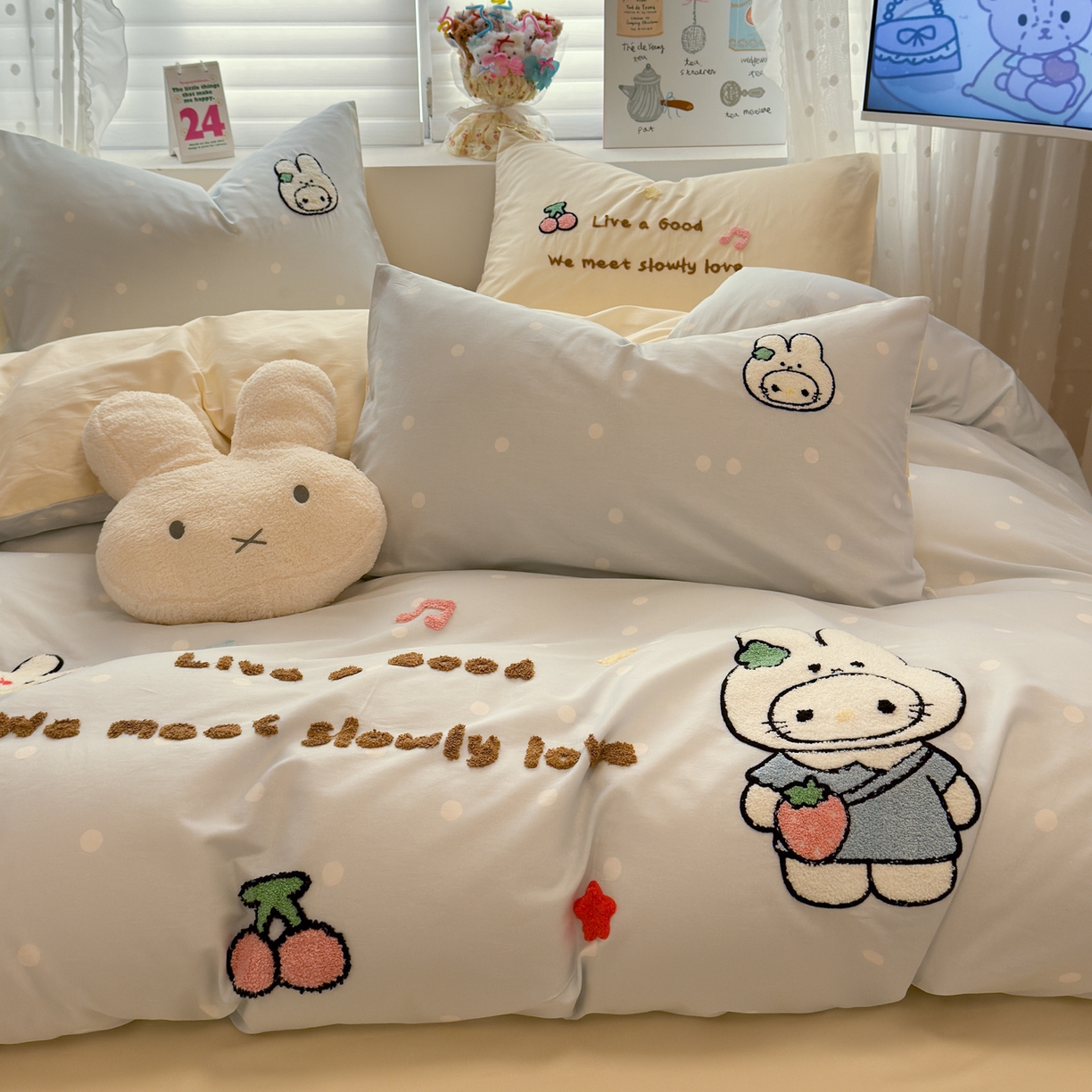 91家纺网 家纺一手货源 找家纺 （总）懒猫家纺 2026新款A类高精密40支13374全棉纯棉喷气印花贴布绣四件套  【带礼盒】