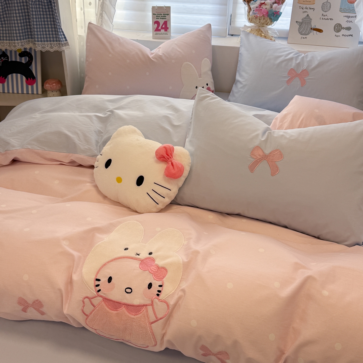 91家纺网 家纺一手货源 找家纺 懒猫家纺 2026新款A类高精密40支13374全棉纯棉喷气印花贴布绣四件套  【带礼盒】 草莓啵啵