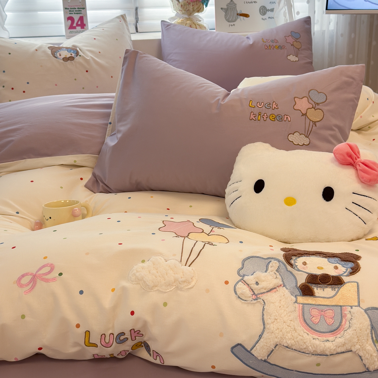 91家纺网 家纺一手货源 找家纺 懒猫家纺 2026新款A类高精密40支13374全棉纯棉喷气印花贴布绣四件套  【带礼盒】 糖豆芋泥