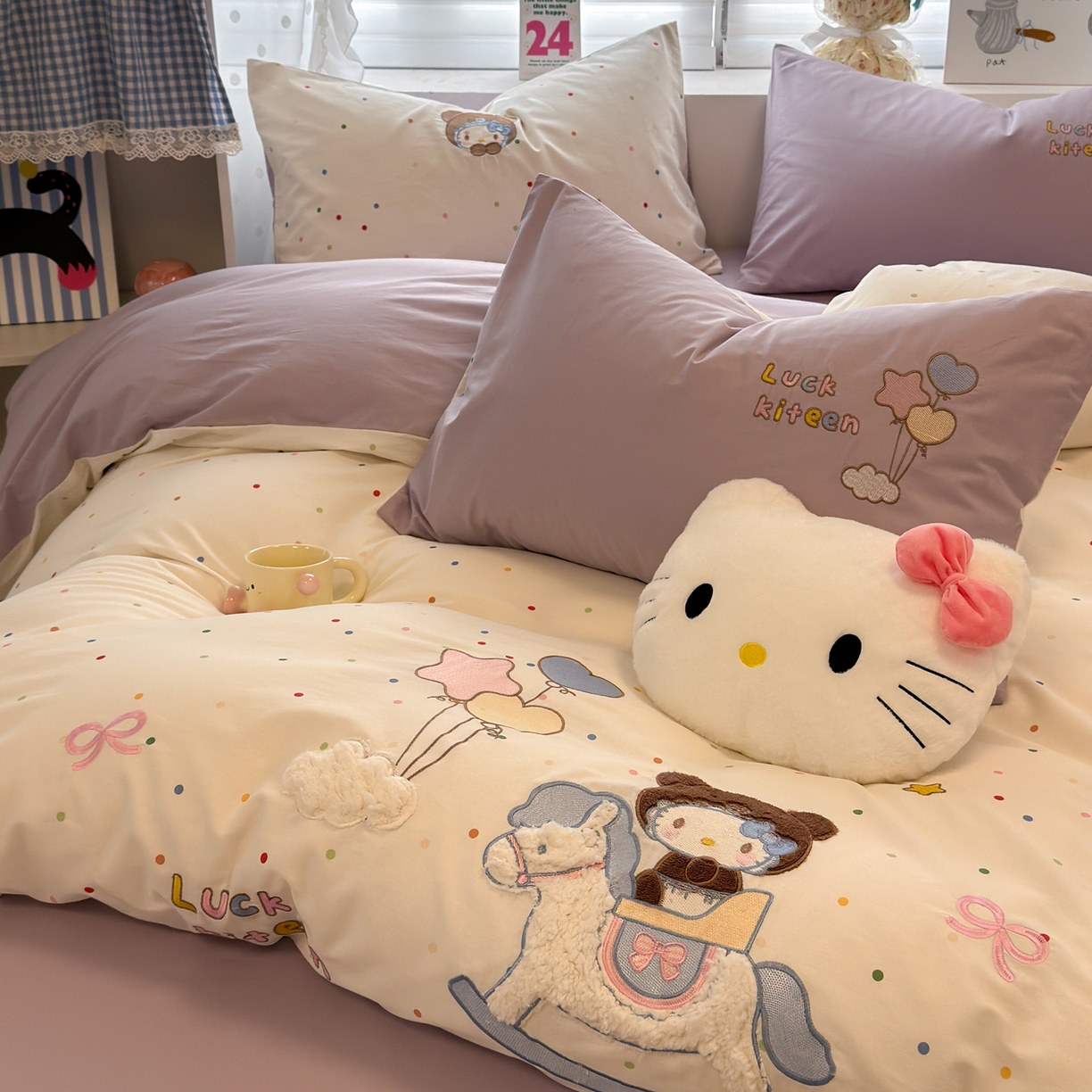 91家纺网 家纺一手货源 找家纺 懒猫家纺 2026新款A类高精密40支13374全棉纯棉喷气印花贴布绣四件套  【带礼盒】 糖豆芋泥