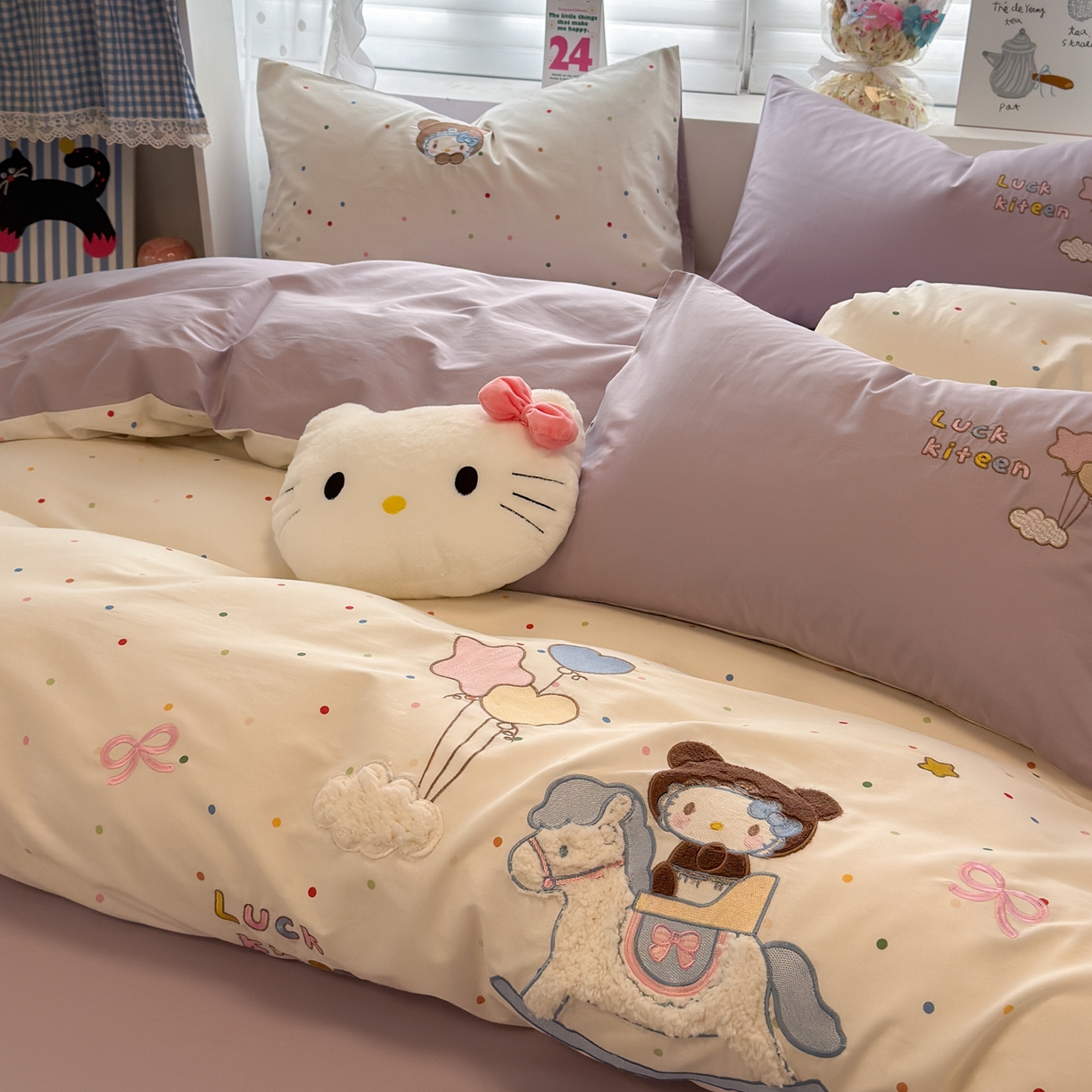 91家纺网 家纺一手货源 找家纺 懒猫家纺 2026新款A类高精密40支13374全棉纯棉喷气印花贴布绣四件套  【带礼盒】 糖豆芋泥