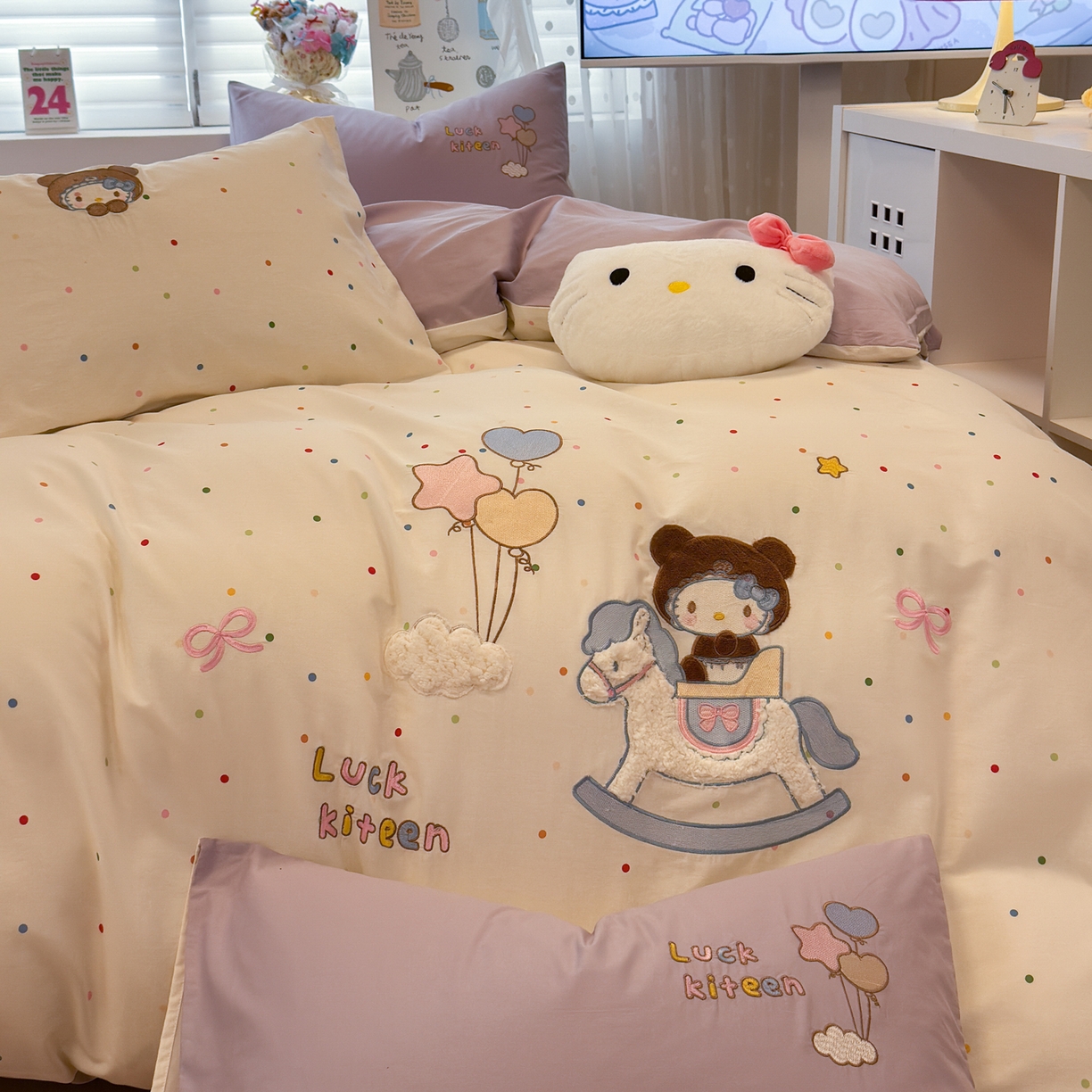 91家纺网 家纺一手货源 找家纺 懒猫家纺 2026新款A类高精密40支13374全棉纯棉喷气印花贴布绣四件套  【带礼盒】 糖豆芋泥